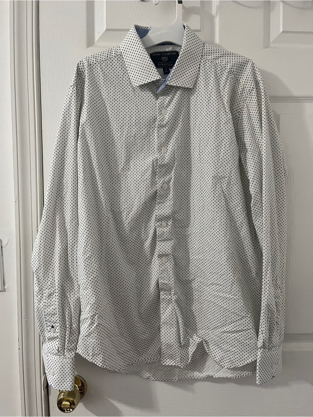 Report Collection white patterned men's dress shirt, L